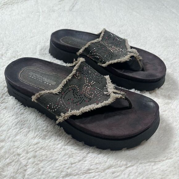 Vintage Y2K Skechers Platform Bling Rhinestone Flip Flop Sandals - Picture 1 of 5